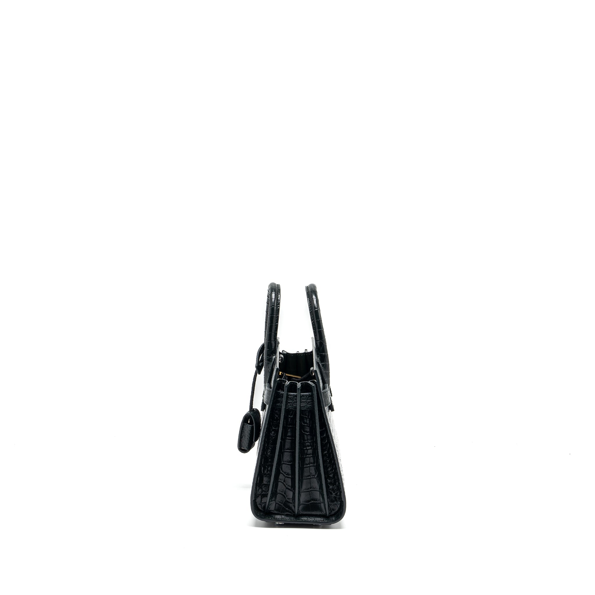 SAINT LAURENT/YSL SAC DE JOUR NANO CROC-EMBOSSED CALFSKIN DARK GREEN SHW