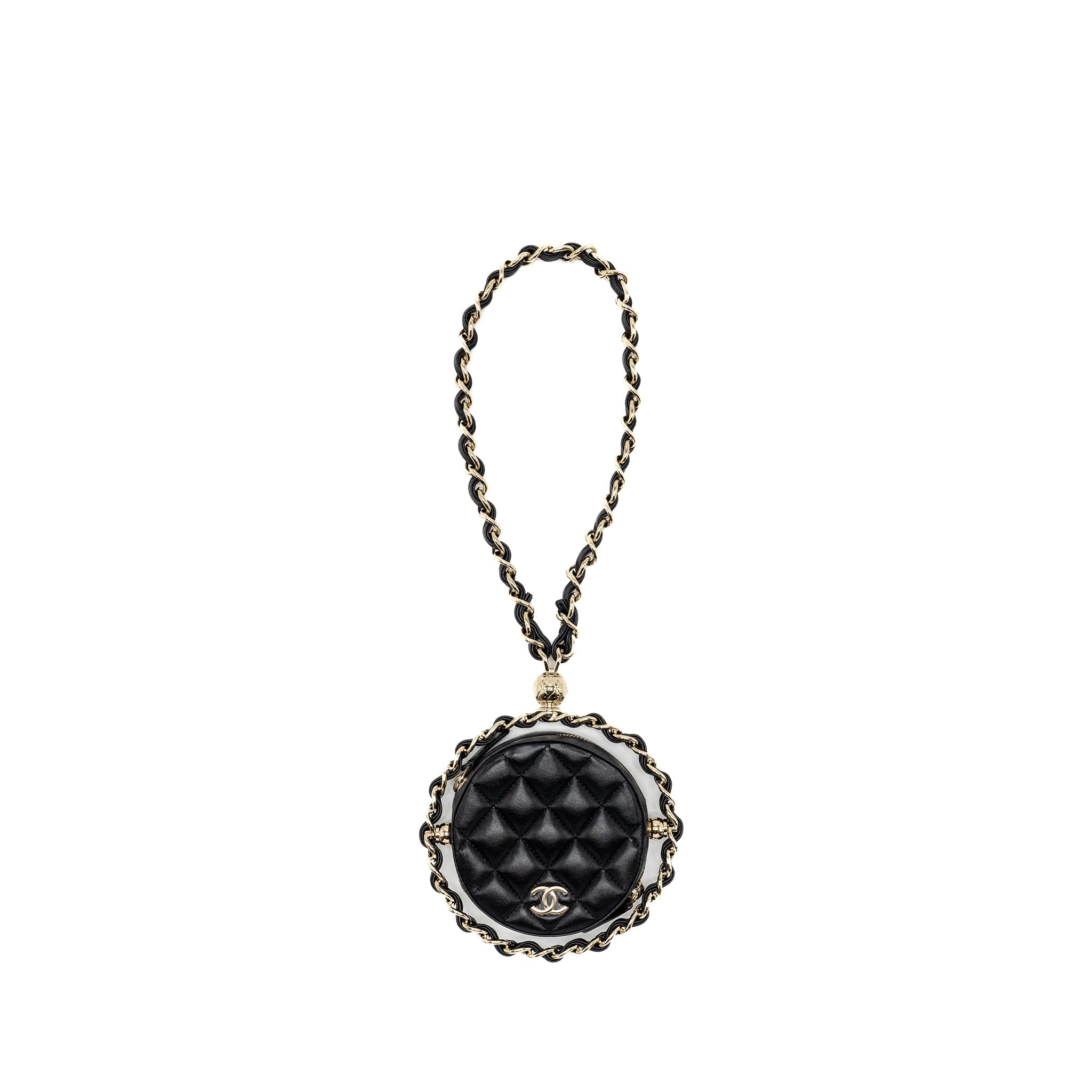 CHANEL 22C ROUND CLUTCH WITH CHAIN LAMBSKIN BLACK GHW