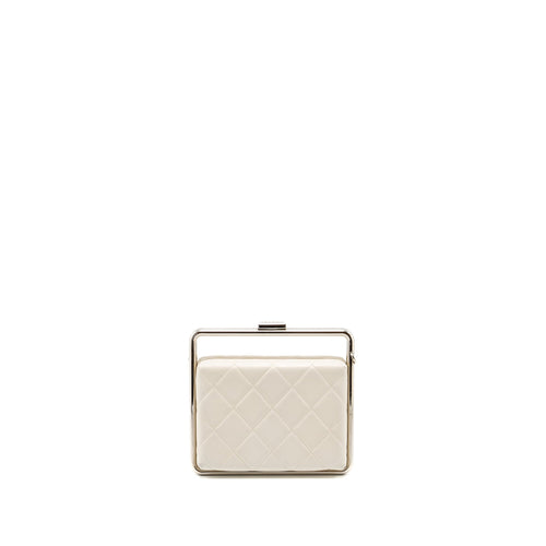 CHANEL METAL BAR CLUTCH BAG LAMBSKIN WHITE SHW