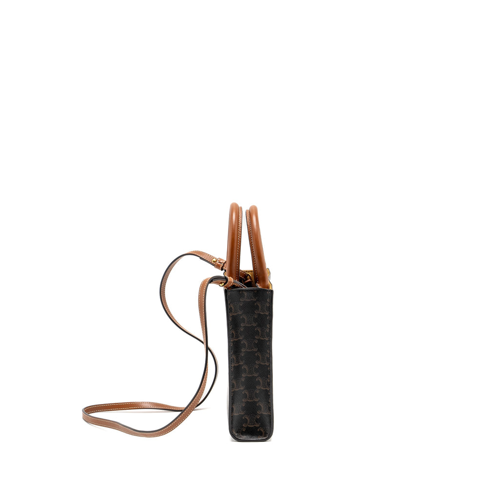 CELINE MINI VERTICAL CABAS TRIOMPHE CANVAS BROWN / MULTICOLOUR GHW