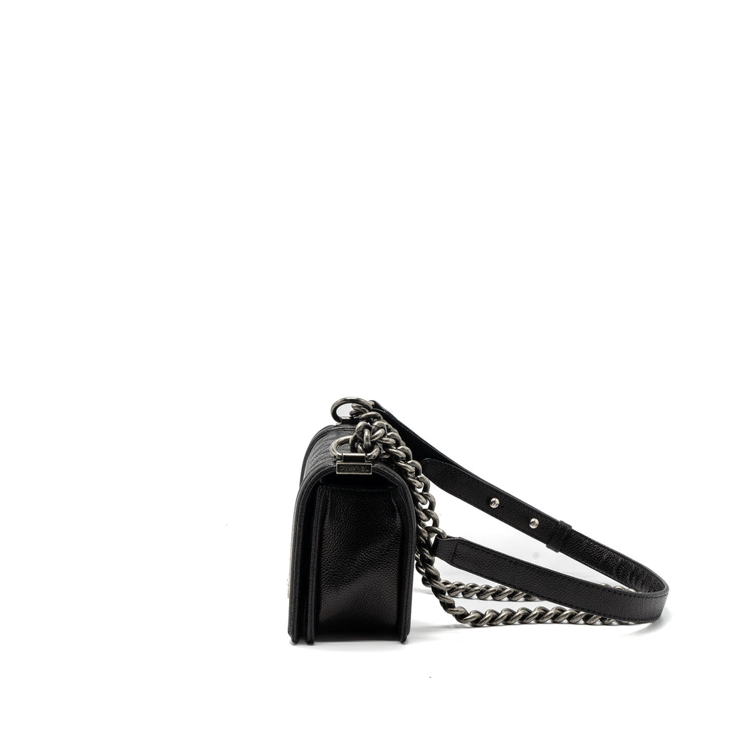 CHANEL SMALL BOY BAG CAVIAR BLACK RUTHENIUM HARDWARE