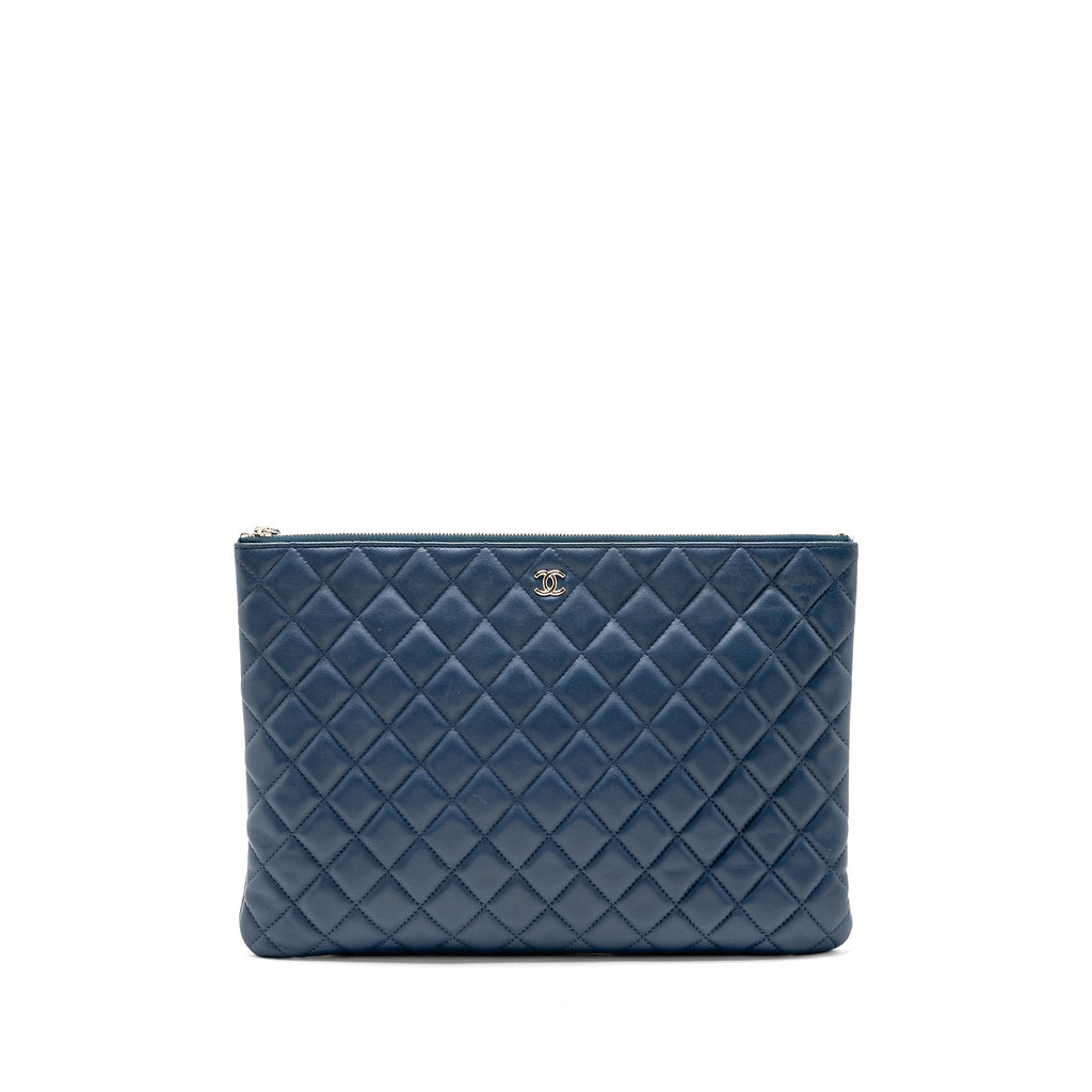 CHANEL CLASSIC QUILTED LARGE CLUTCH BAG LAMBSKIN NAVY SHW