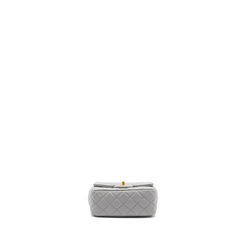 CHANEL PEARL CRUSH MINI SQUARE FLAP BAG LAMBSKIN LIGHT GREY GHW(MICROCHIP)