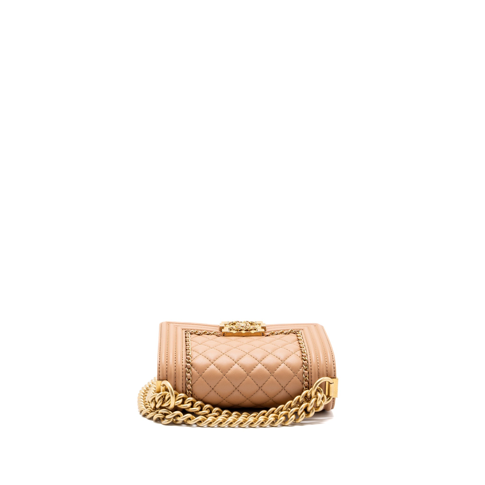 CHANEL SMALL BOY BAG LIMITED EDITION CALFSKIN DARK BEIGE GHW