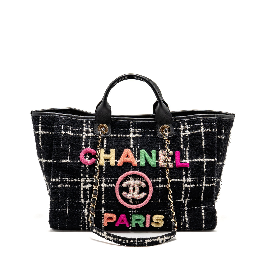 CHANEL DEAUVILLE TOTE TWEED BLACK / MULTICOLOR LGHW (MICROCHIP)