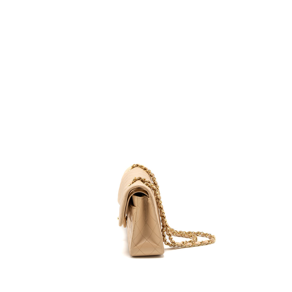 CHANEL SMALL CLASSIC FLAP BAG LAMBSKIN BEIGE GHW