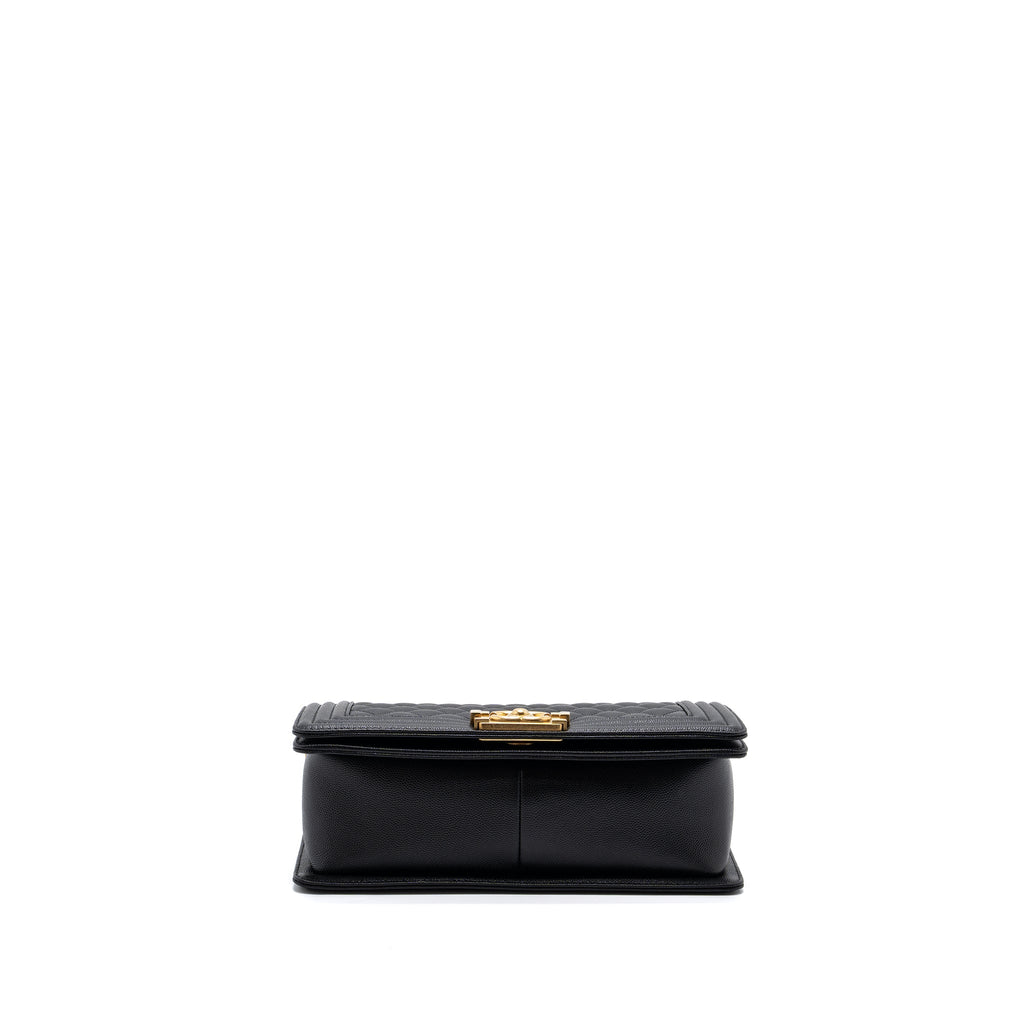 CHANEL MEDIUM CLASSIC BOY BAG CAVIAR BLACK BRUSHED GHW (MICROCHIP)