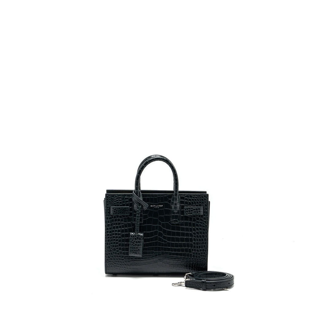 SAINT LAURENT/YSL SAC DE JOUR NANO CROC-EMBOSSED CALFSKIN DARK GREEN SHW