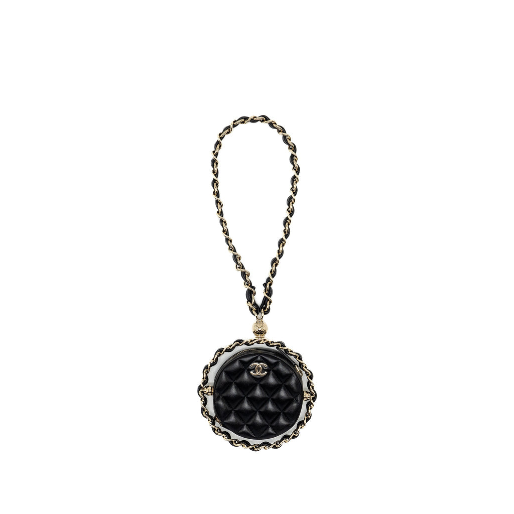 CHANEL 22C ROUND CLUTCH WITH CHAIN LAMBSKIN BLACK GHW