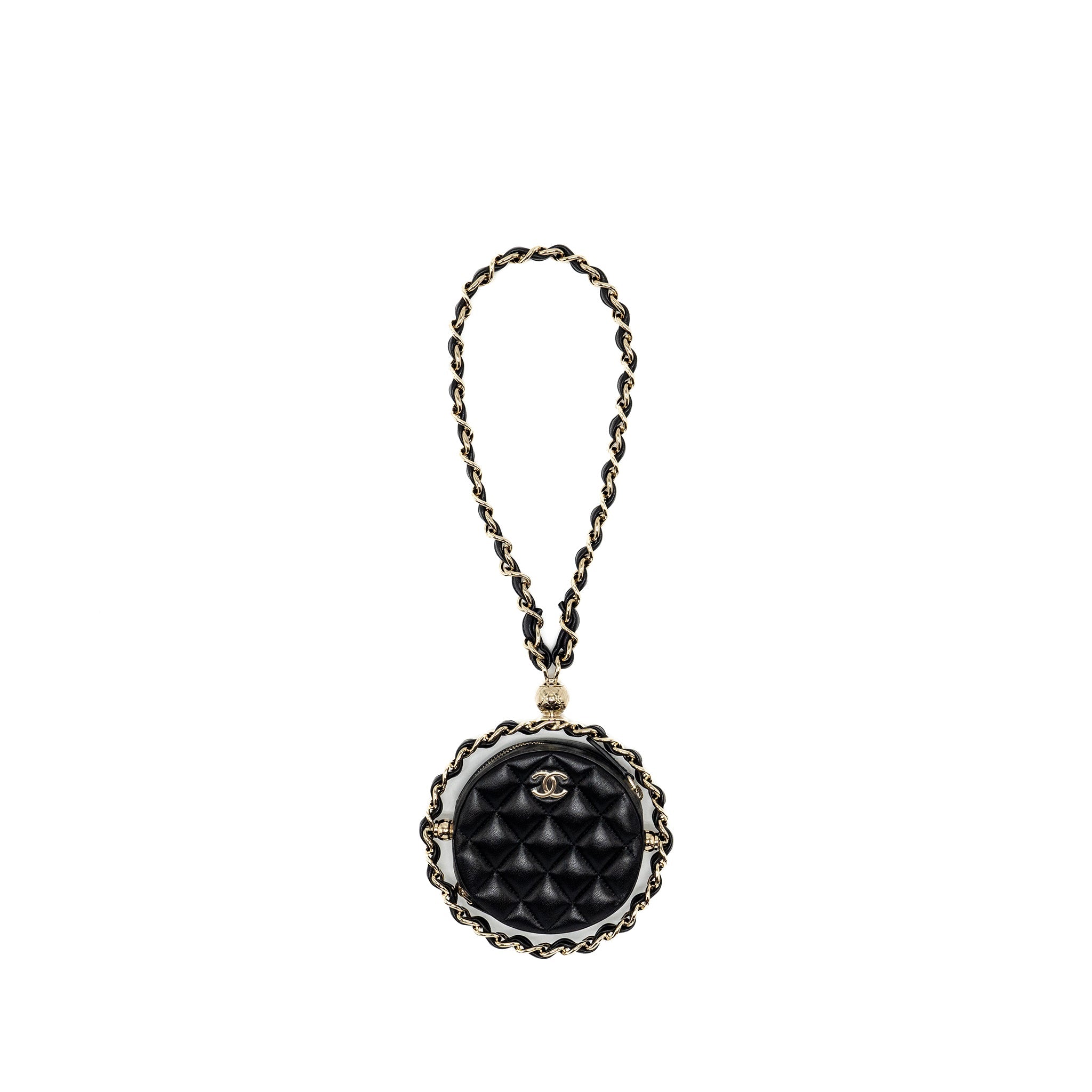 CHANEL 22C ROUND CLUTCH WITH CHAIN LAMBSKIN BLACK GHW