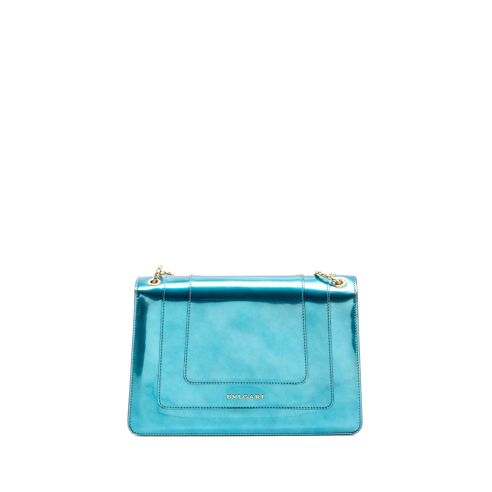 BVLGARI SERPENTI FOREVER BAG PATENT METALLIC BLUE LGHW