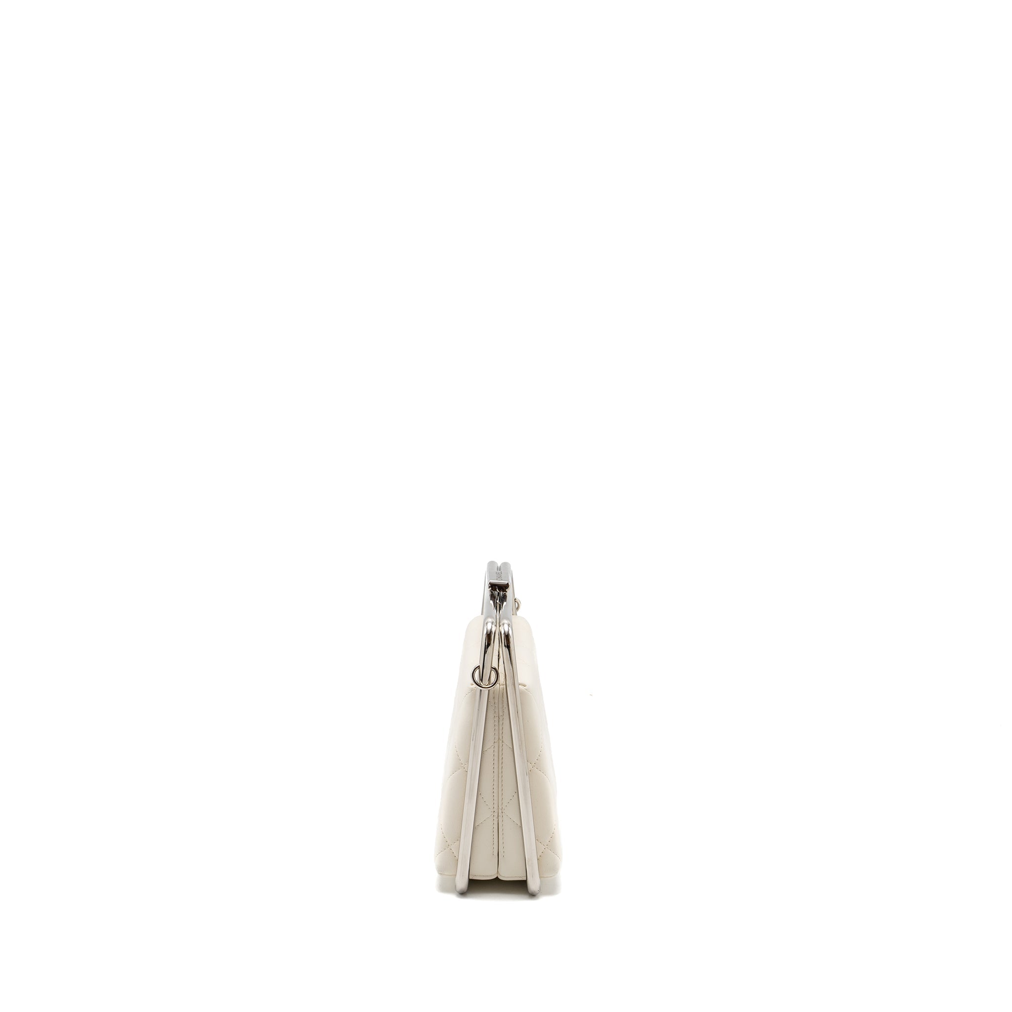 CHANEL METAL BAR CLUTCH BAG LAMBSKIN WHITE SHW