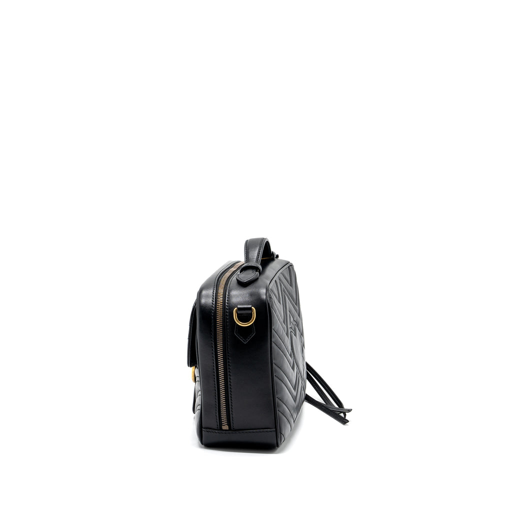 GUCCI GG MARMONT MATELASSE SHOULDER BAG CALFSKIN BLACK GHW