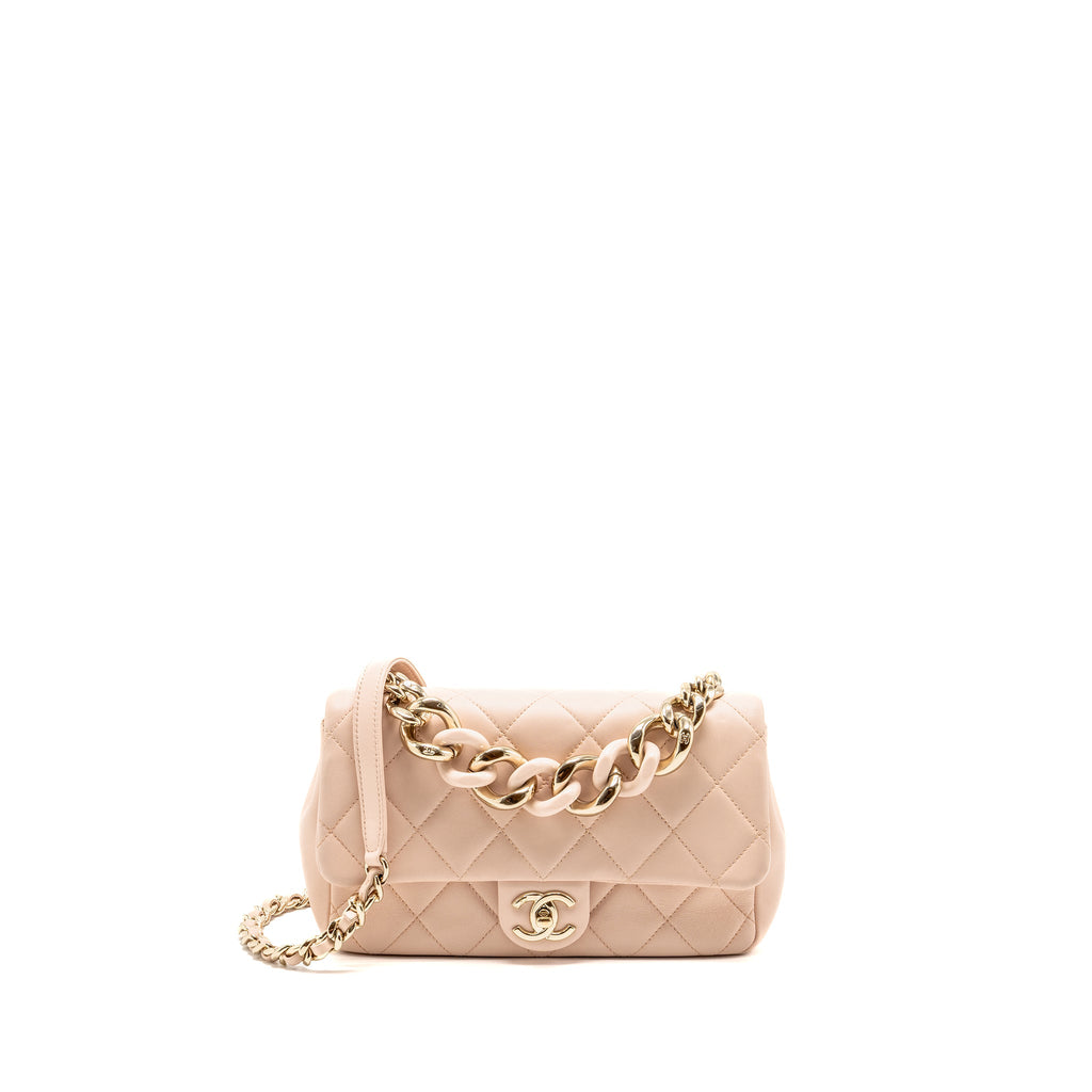 CHANEL GIANT TOP HANDLE RECTANGULAR FLAP BAG LAMBSKIN PINK LGHW (MICROCHIP)