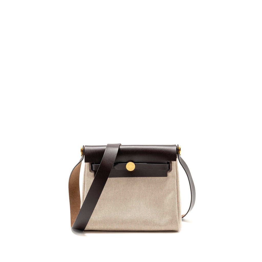 HERMES HERBAG MINI CANVAS/ HUNTER LEATHER ECRU-BEIGE/EBENE GHW
