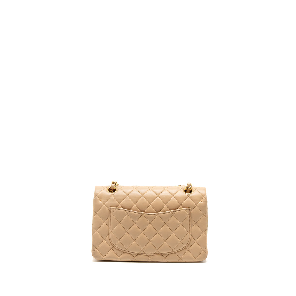CHANEL SMALL CLASSIC FLAP BAG LAMBSKIN BEIGE GHW