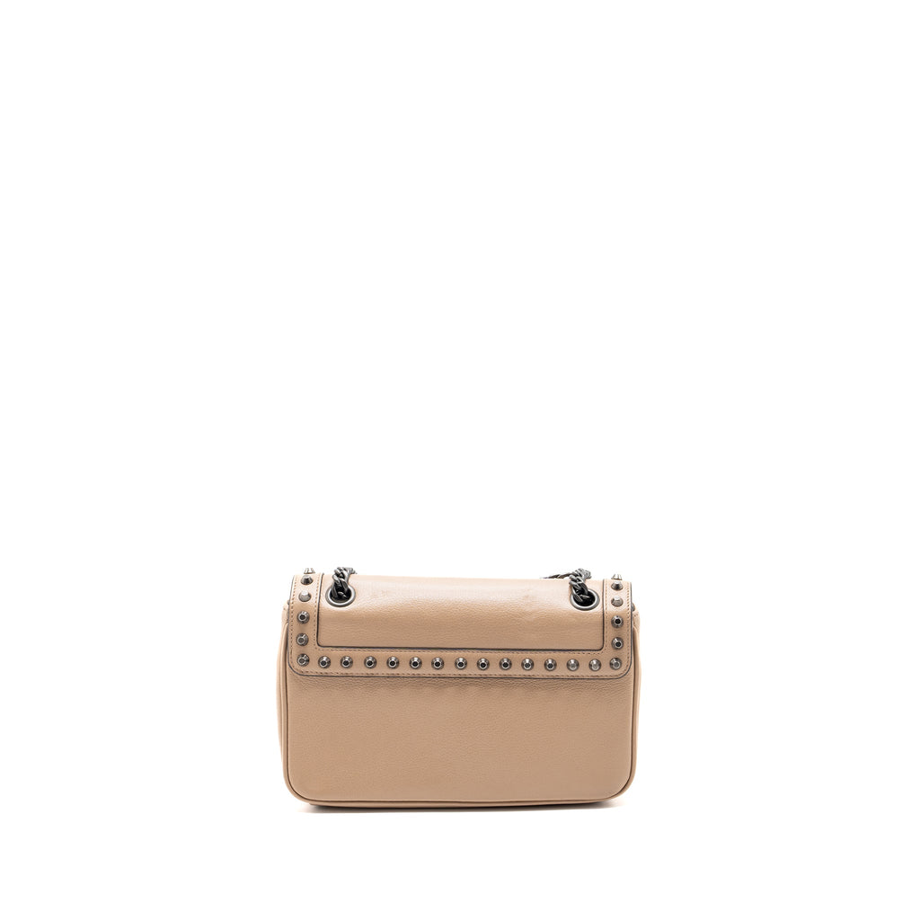 PRADA PATTINA GLACE STUDDED BAG CALFSKIN BEIGE /BLACK HARDWARE