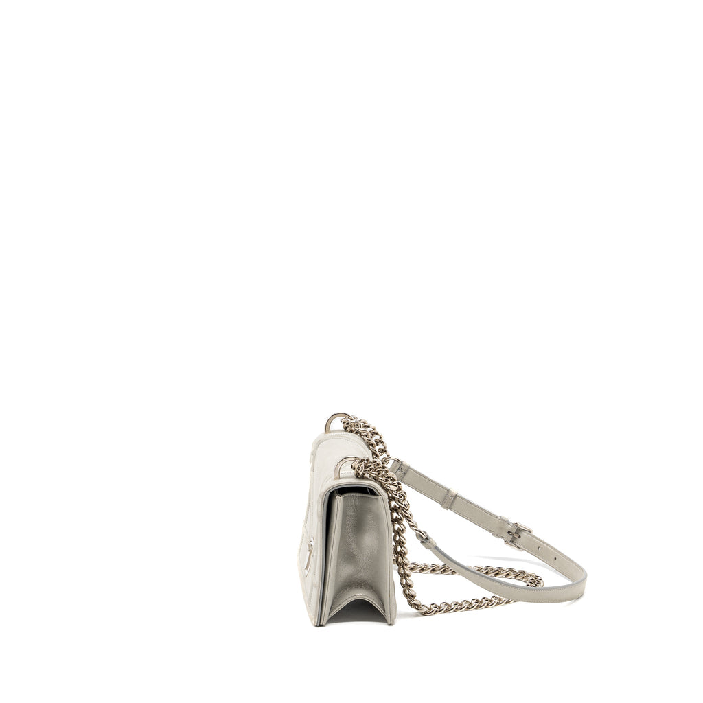 DIOR SMALL DIORAMA LEATHER IRIDESCENT PEARL GREY SHW