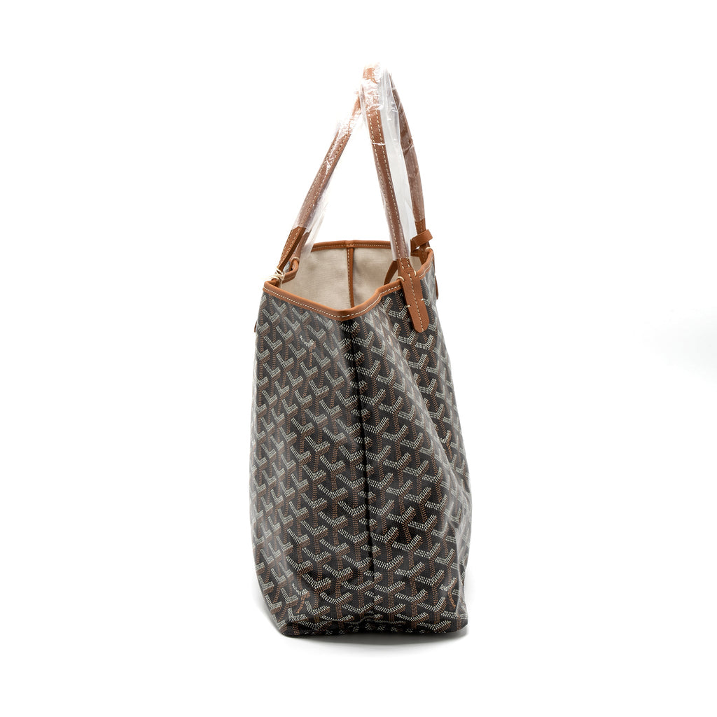 GOYARD SAINT LOUIS PM TOTE BAG GOYARDINE CANVAS BLACK/BROWN SHW