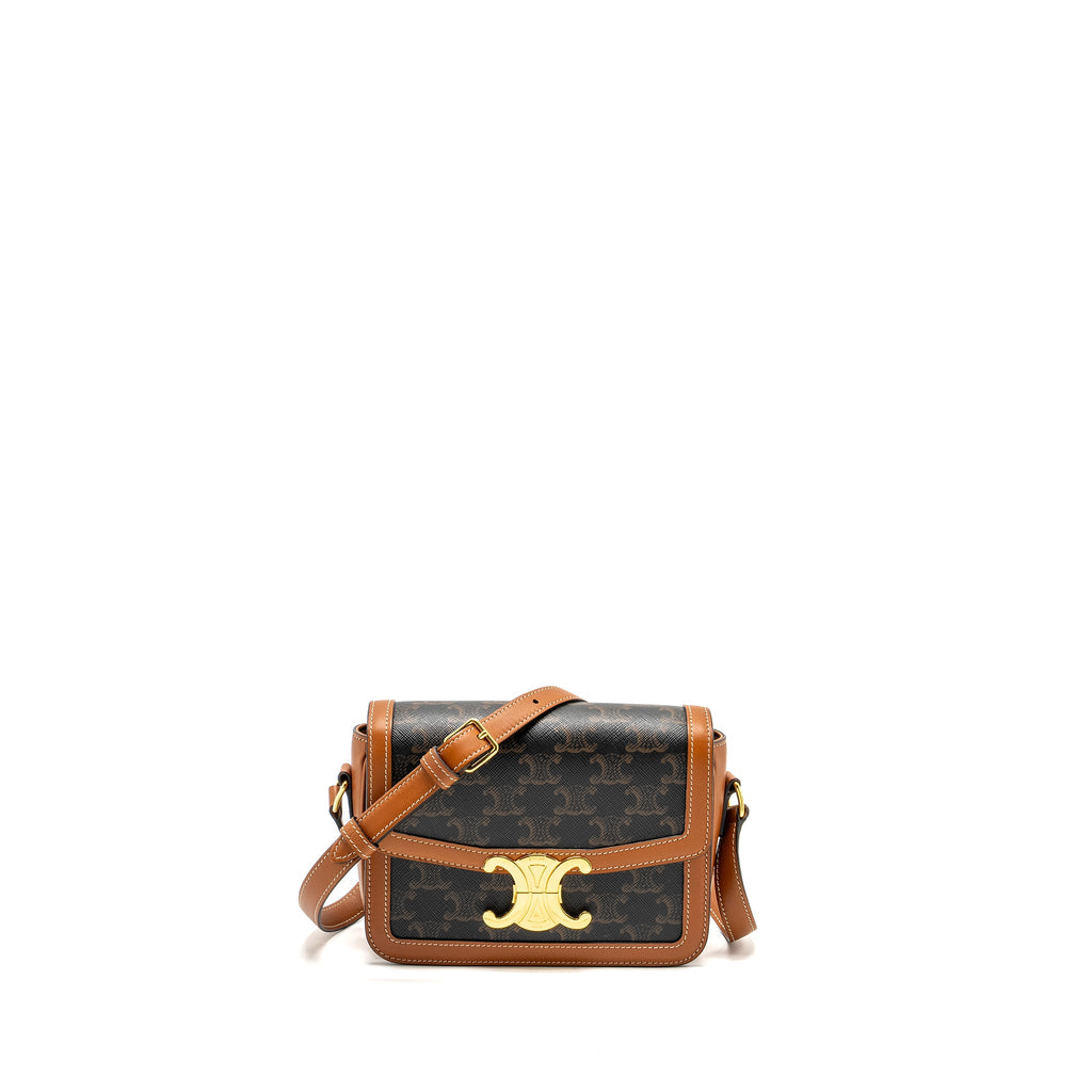 CELINE TEEN TRIOMPHE BAG IN TRIOMPHE CANVAS / CALFSKIN BROWN / MULTICOLOUR GHW