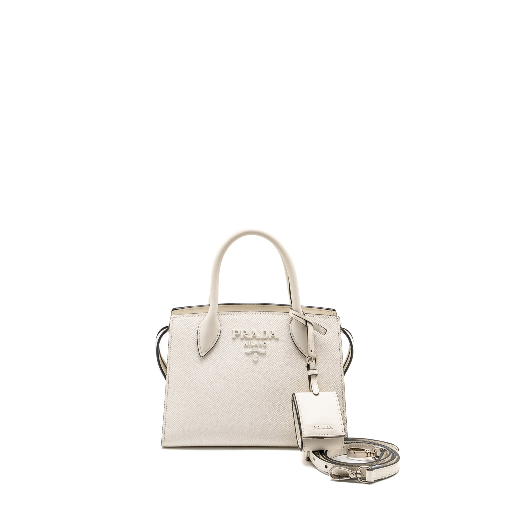 PRADA SAFFIANO MONOCHROME BAG WHITE SHW