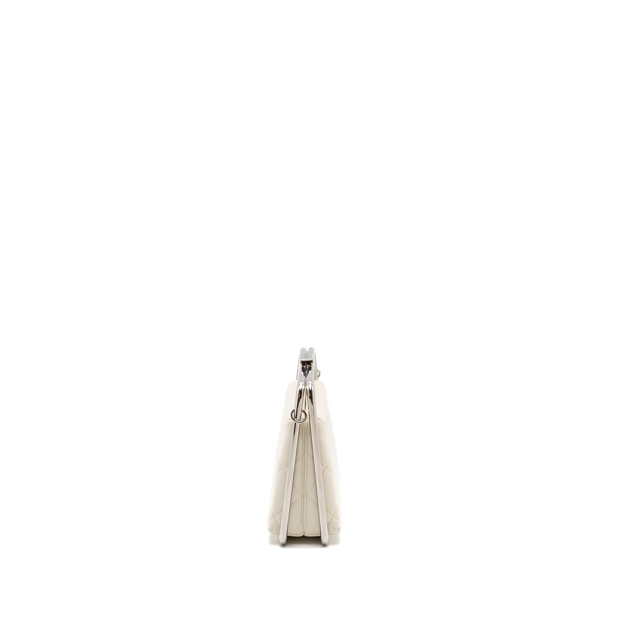 CHANEL METAL BAR CLUTCH BAG LAMBSKIN WHITE SHW