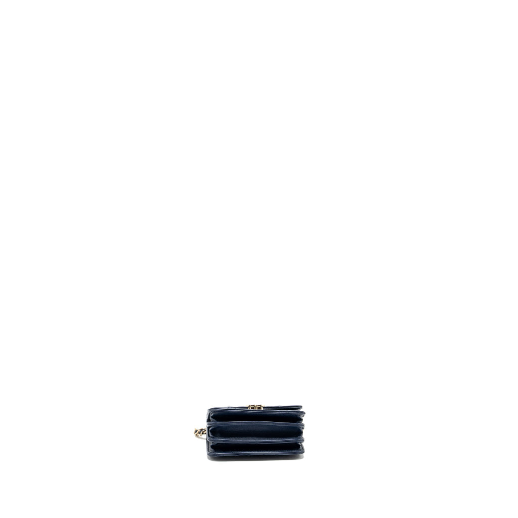 CHANEL TOP HANDLE MINI FLAP CLUTCH LAMBSKIN NAVY LGHW (MICROCHIP)