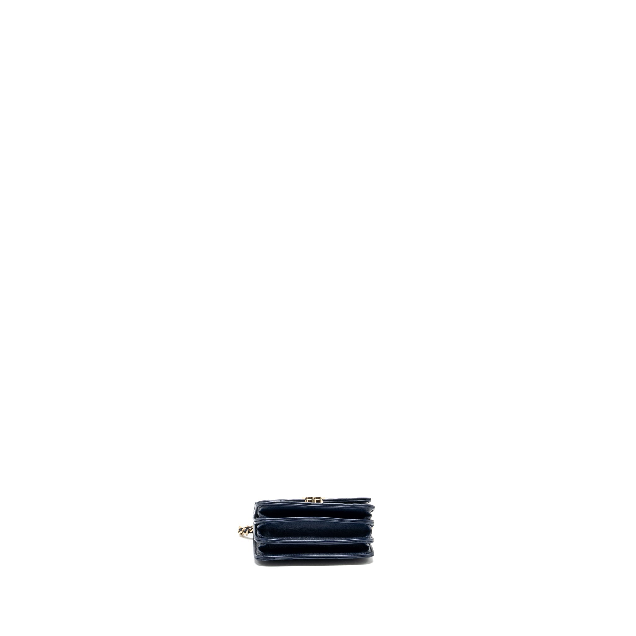 CHANEL TOP HANDLE MINI FLAP CLUTCH LAMBSKIN NAVY LGHW (MICROCHIP)