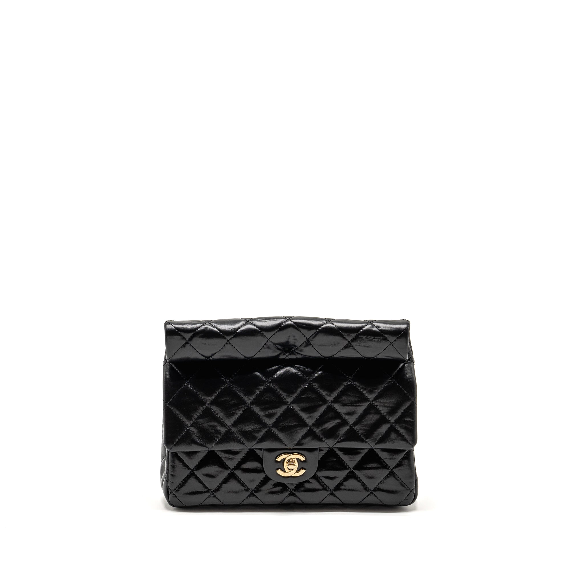 CHANEL 23A QUILTED FLAP CLUTCH CALFSKIN BLACK LGHW (MICROCHIP)