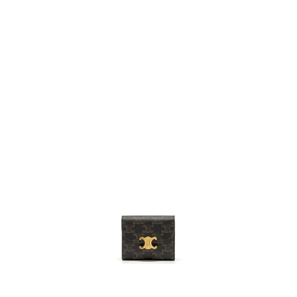 CELINE SMALL TRIOMPHE FLAP WALLET CANVAS TAN GHW