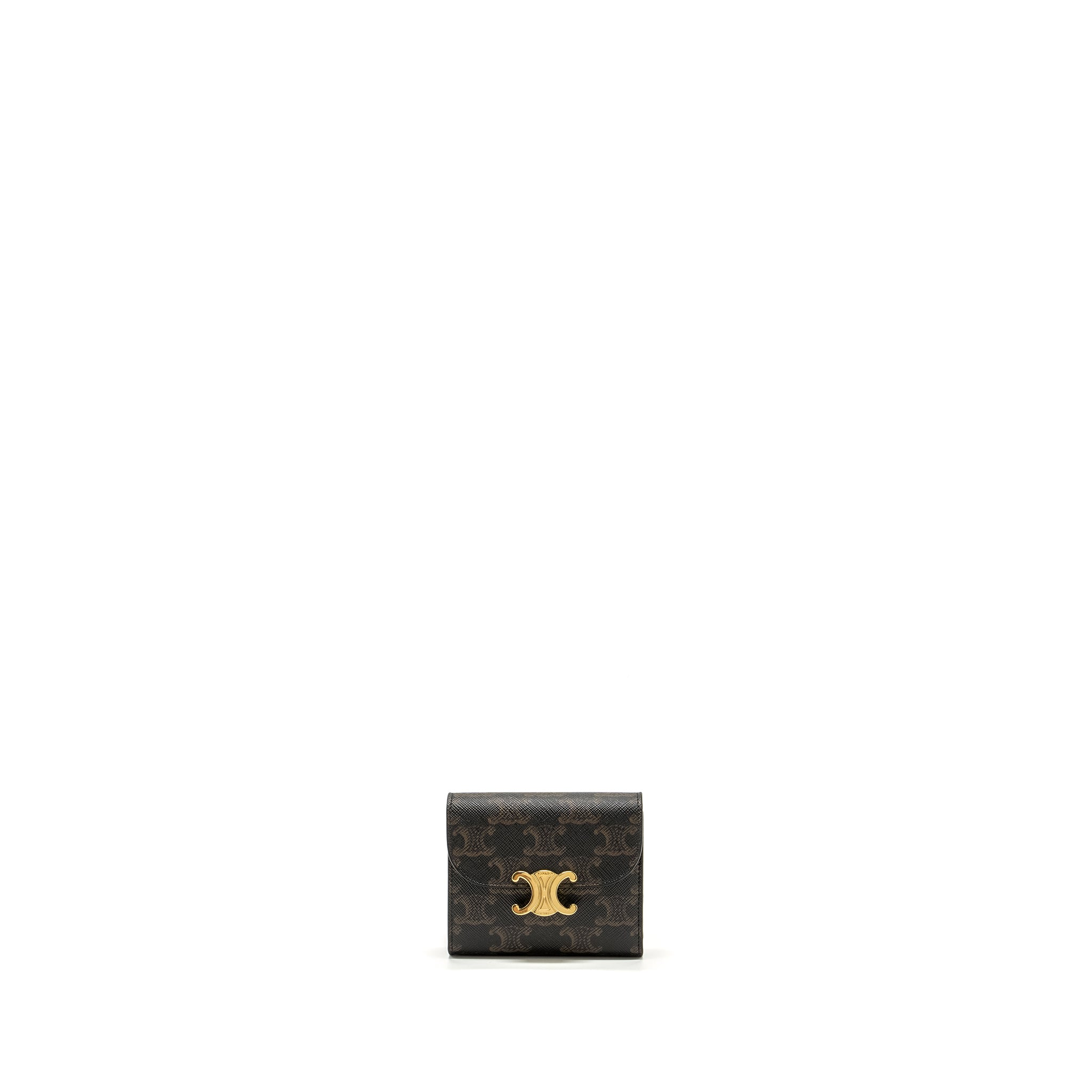 CELINE SMALL TRIOMPHE FLAP WALLET CANVAS TAN GHW