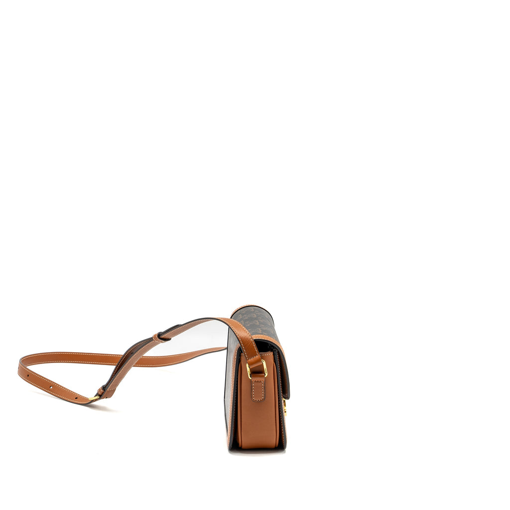 CELINE TEEN TRIOMPHE BAG IN TRIOMPHE CANVAS / CALFSKIN BROWN / MULTICOLOUR GHW