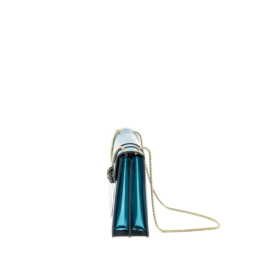 BVLGARI SERPENTI FOREVER BAG PATENT METALLIC BLUE LGHW