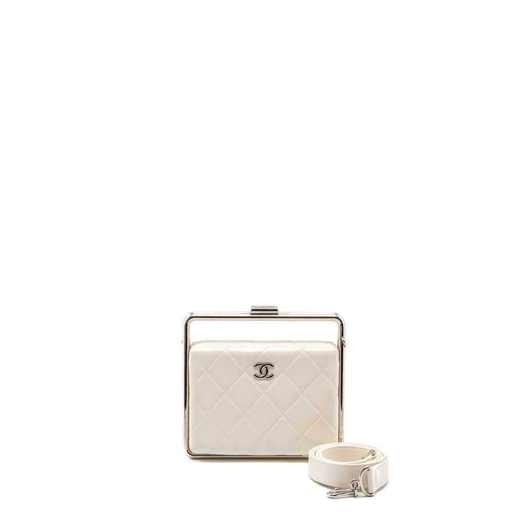 CHANEL METAL BAR CLUTCH BAG LAMBSKIN WHITE SHW
