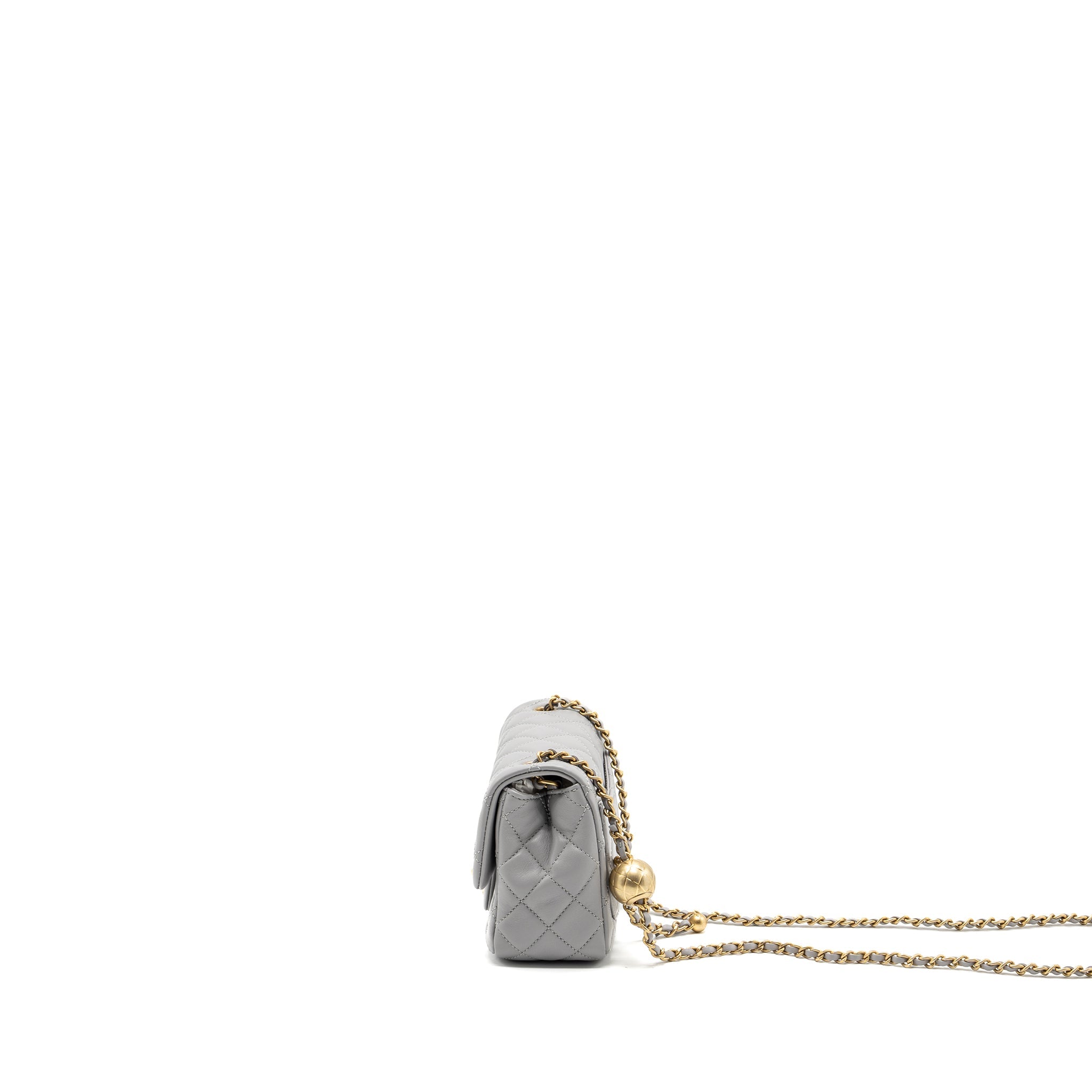 CHANEL PEARL CRUSH MINI SQUARE FLAP BAG LAMBSKIN LIGHT GREY GHW(MICROCHIP)