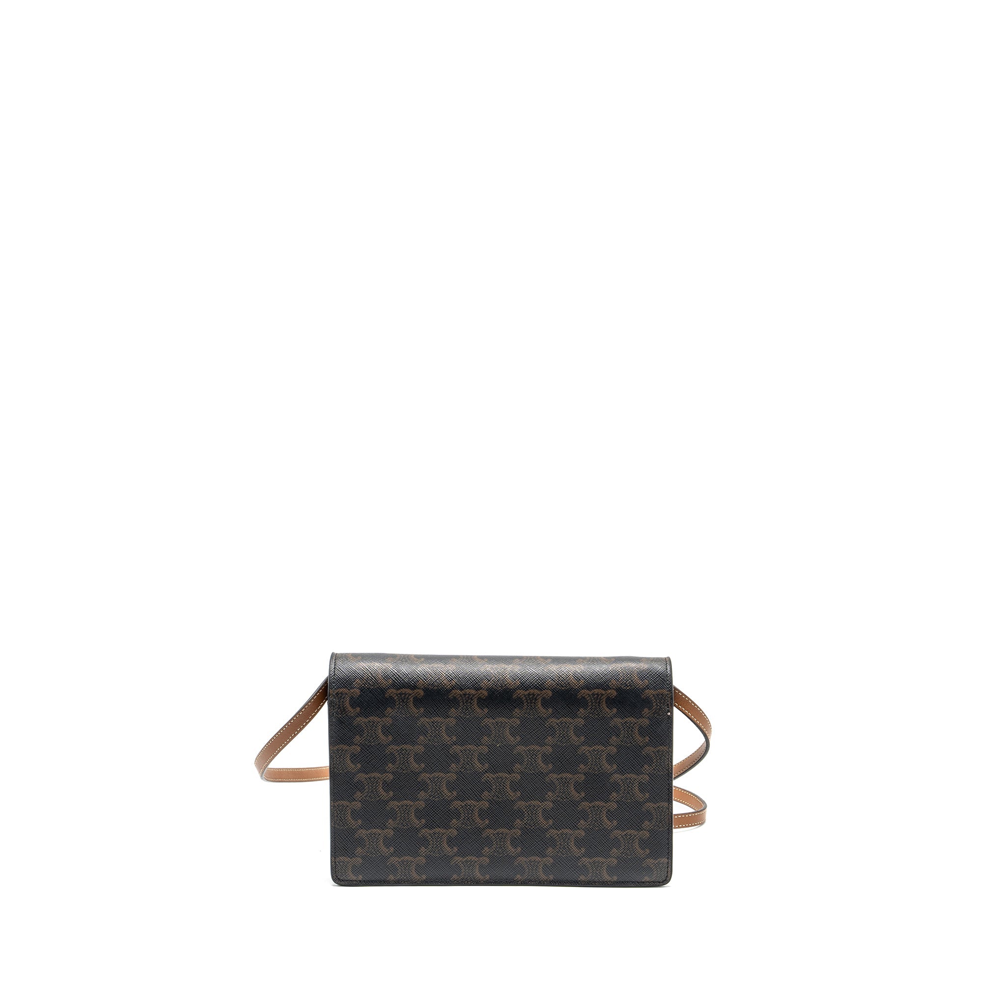 CELINE WALLET ON STRAP TRIOMPHE CANVAS / SMOOTH LAMBSKIN TAN GHW