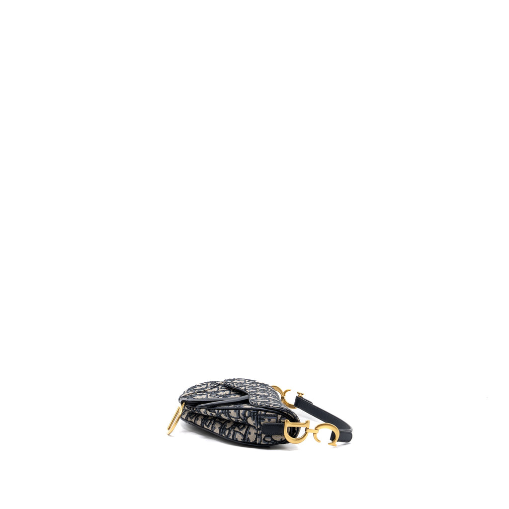 DIOR MINI SADDLE BAG BLUE OBLIQUE JACQUARD GHW