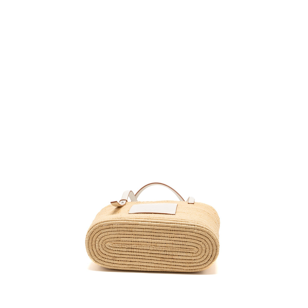 LOEWE SMALL SQUARE BASKET BAG RAFFIA/ CALFSKIN WHITE SHW