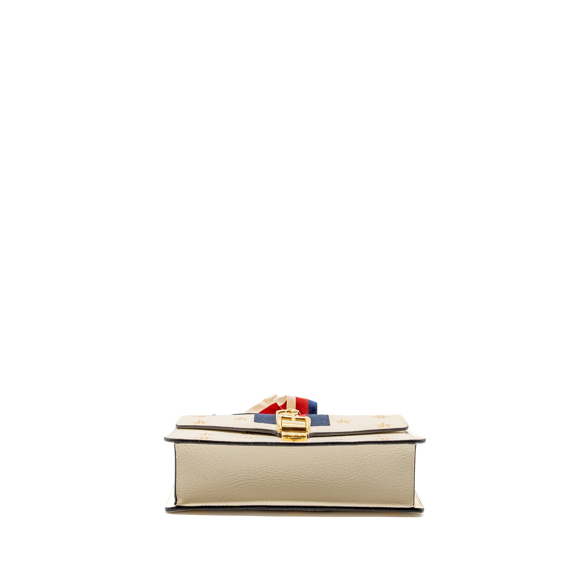 GUCCI SMALL SYLVIA BAG BEE AND STAR PRINTED CALFSKIN WHITE GHW