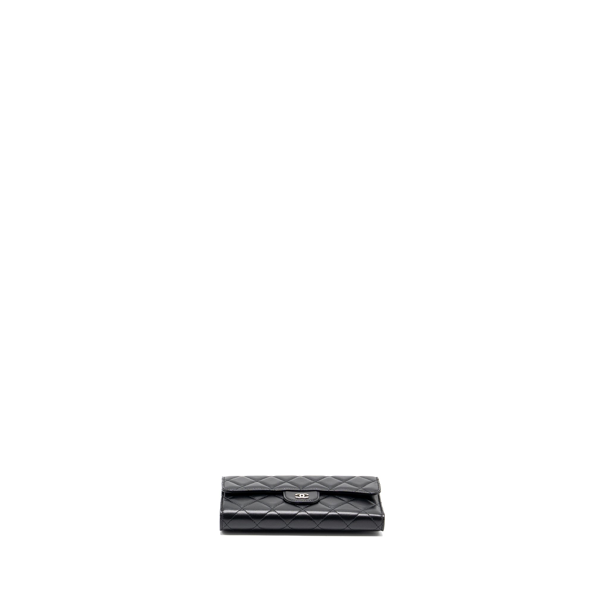 CHANEL CLASSIC COMPACT LONG WALLET LAMBSKIN BLACK SHW