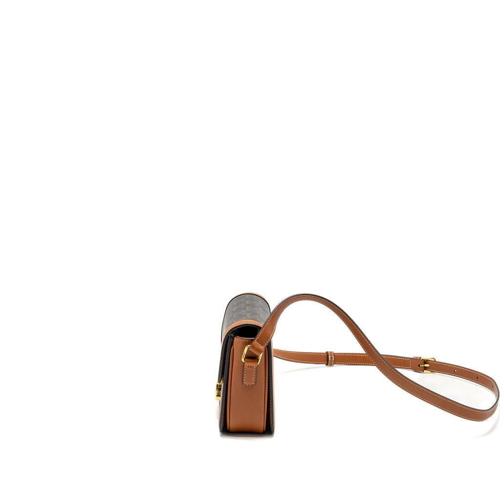 CELINE TEEN TRIOMPHE BAG IN TRIOMPHE CANVAS / CALFSKIN BROWN / MULTICOLOUR GHW