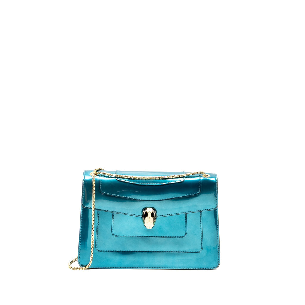 BVLGARI SERPENTI FOREVER BAG PATENT METALLIC BLUE LGHW