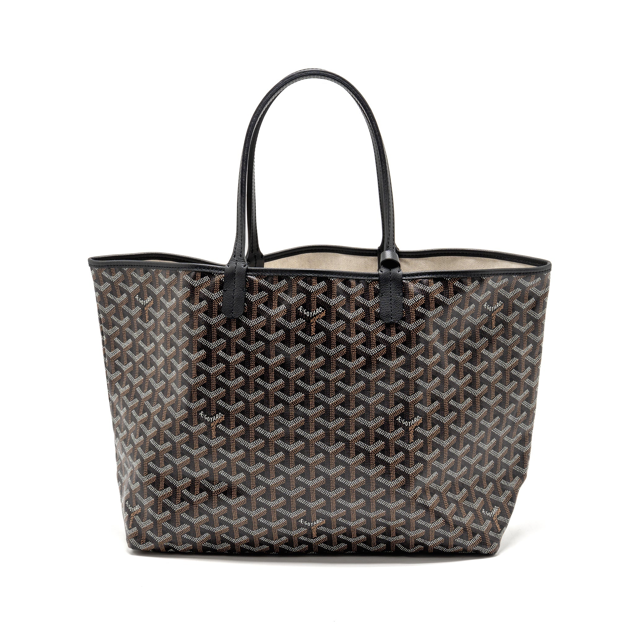 GOYARD SAINT LOUIS PM TOTE GOYARDINE CANVAS/CALFSKIN BLACK SHW