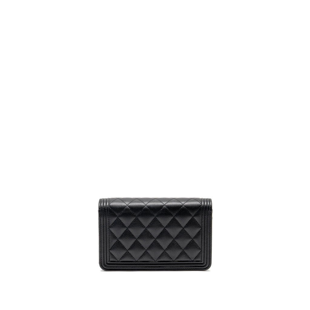 CHANEL BOY WALLET ON CHAIN CAVIAR BLACK RUTHENIUM SHW (MICROCHIP)