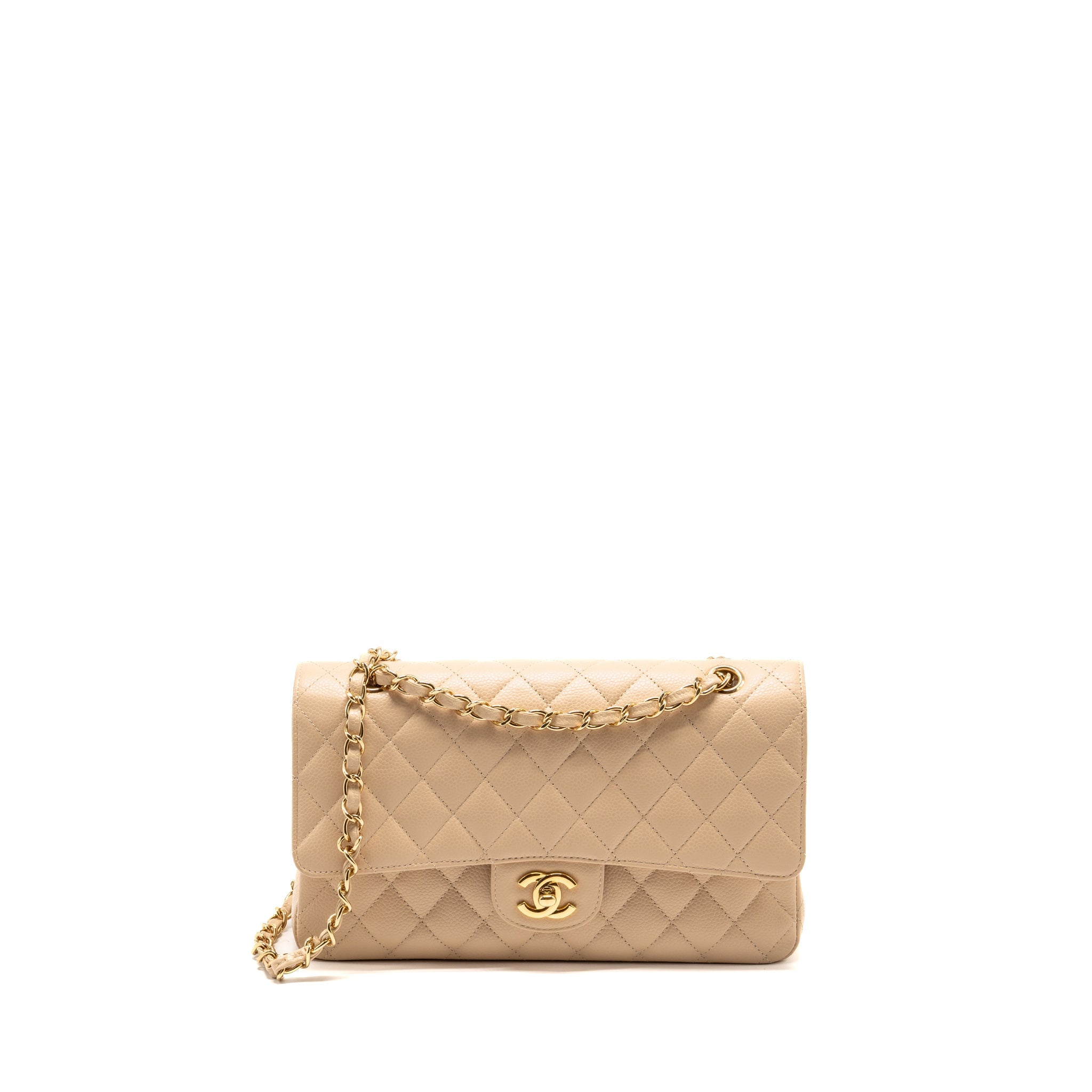 CHANEL MEDIUM CLASSIC DOUBLE FLAP BAG CAVIAR BEIGE GHW