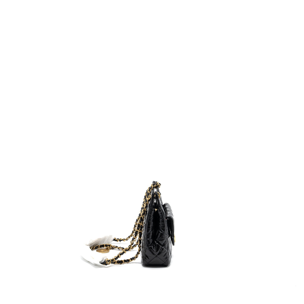 CHANEL 23C SMALL HOBO BAG SHINY CALFSKIN BLACK GHW (MICROCHIP)
