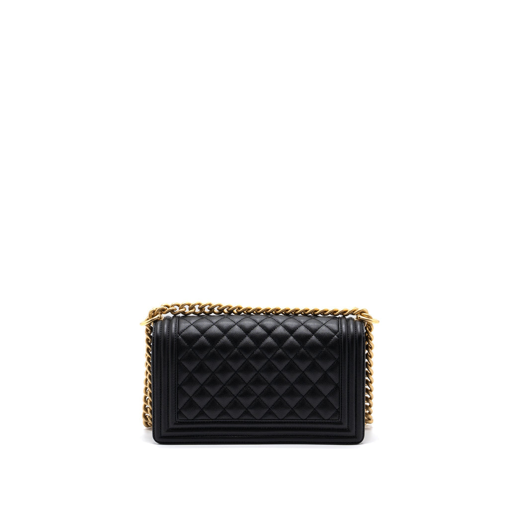 CHANEL MEDIUM CLASSIC BOY BAG CAVIAR BLACK BRUSHED GHW (MICROCHIP)