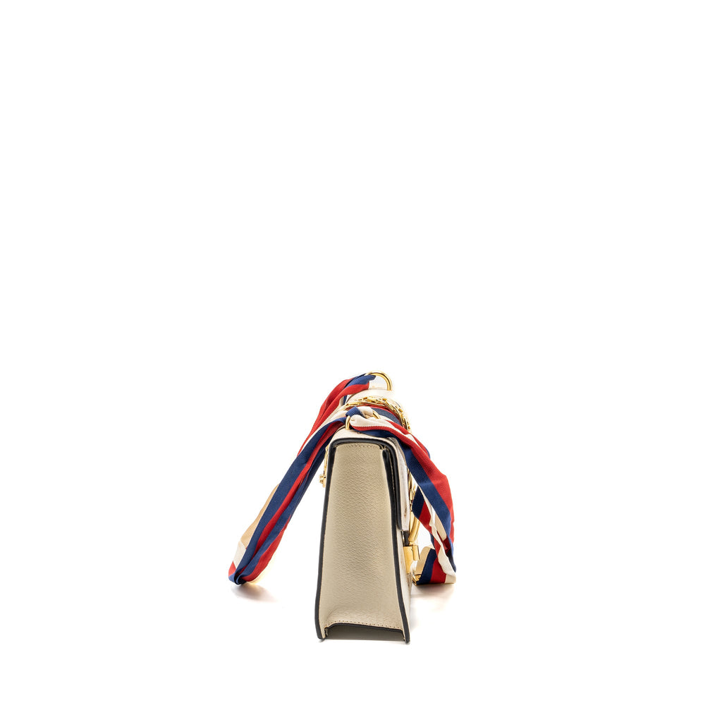 GUCCI SMALL SYLVIA BAG BEE AND STAR PRINTED CALFSKIN WHITE GHW