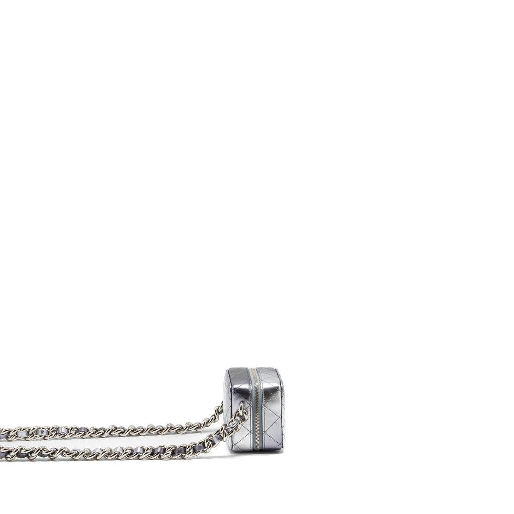 CHANEL 22C COCO PUNK PURSE WITH GIANT CHAIN LAMBSKIN METALLIC SILVER/BLACK SHW