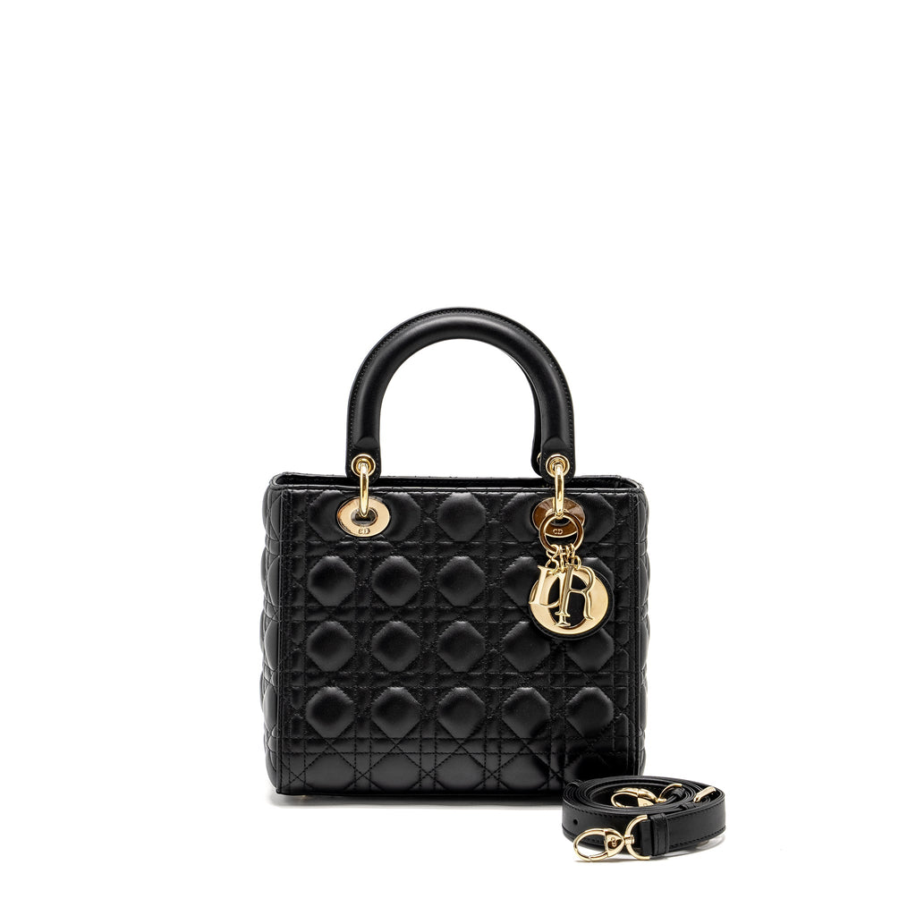 DIOR MEDIUM LADY DIOR LAMBSKIN BLACK LGHW